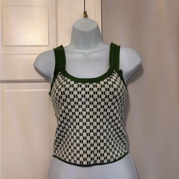Abercrombie & Fitch Tops - Abercrombie & Fitch Green and Cream Checker Knit Tank